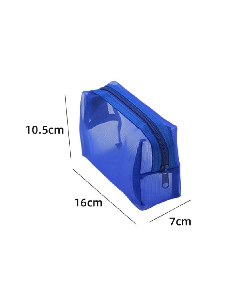 Blue Mesh Travel Makeup Bag for Lipsticks & Earbuds