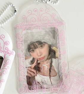 Pink Girl Iron Art PVC Card Holder, 3 Inch Kpop Photocard Storage Sleeve